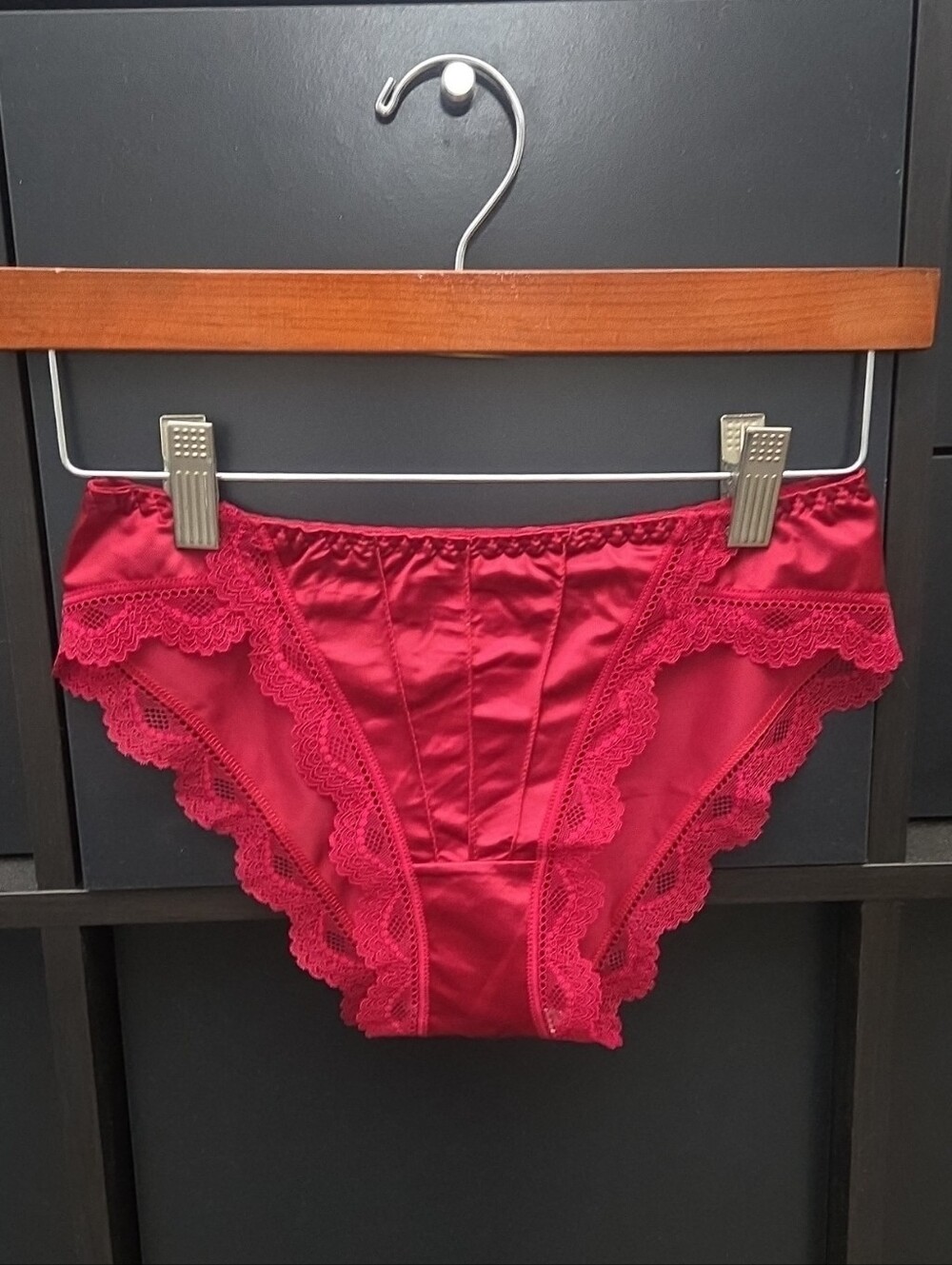 Women's Red Lace-Trim Satin Panties